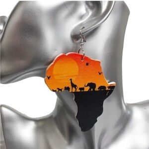 Large African Style Horizon Wooden Earrings